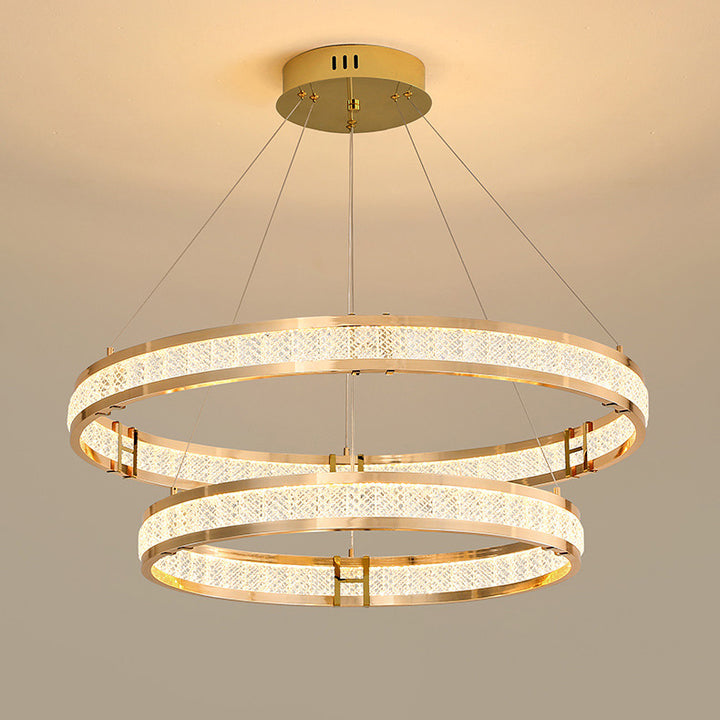 Lustre LED en cristal circulaire en aluminium de luxe contemporain pour salle à manger 