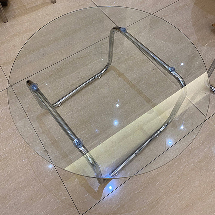 Modern Minimalist Round Glass Stainless Steel Base Coffee Table For Living Room