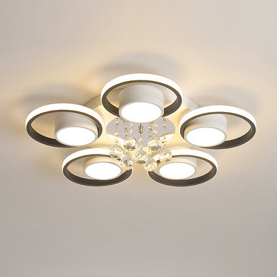 Luminaire de plafond LED moderne en fer avec abat-jour en acrylique en forme de cercle et cristal pour salon 