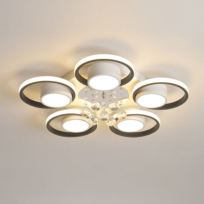 Luminaire de plafond LED moderne en fer avec abat-jour en acrylique en forme de cercle et cristal pour salon 