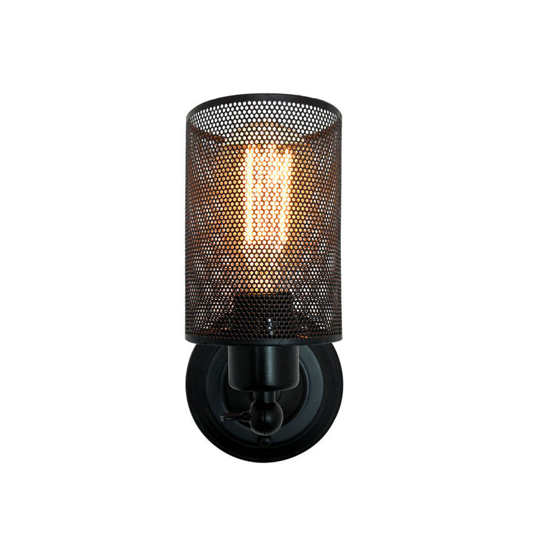 Traditional Farmhouse Iron Mesh Cylinder 1-Light Wall Sconce Lamp For Living Room