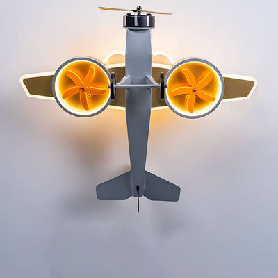 Creative Cartoon Airplane Iron Acrylic LED Kids Semi-Flush Mount Ceiling Light