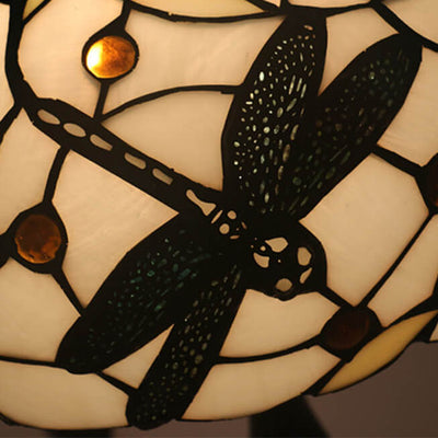 Vintage Tiffany Resin Animal Dragonfly Stained Glass 1-Light Table Lamp