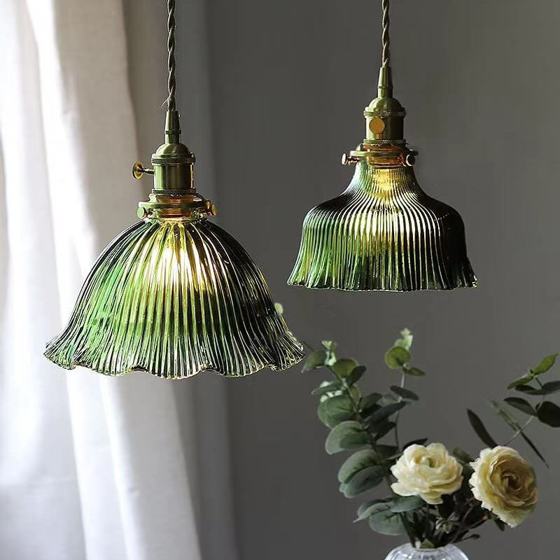 Nordic Modern Minimalist Flower Copper Walnut Glass 1-Light Pendant Li ...
