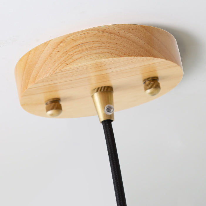 Suspension lumineuse à 1 ampoule en bois massif et verre avec cylindre traditionnel japonais pour salon 