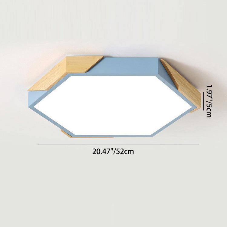 Zeitgenössische skandinavische sechseckige Holzmaserung Eisen LED Unterputz Deckenleuchte für Schlafzimmer 