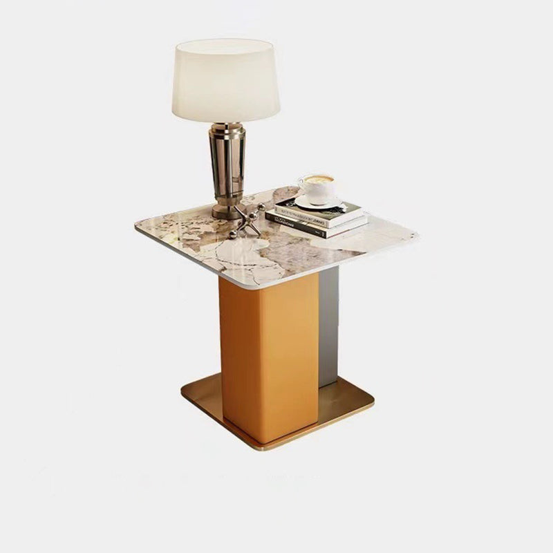 Contemporary Scandinavian Square Column Slate Microfiber Leather Wood Carbon Steel End Table For Living Room