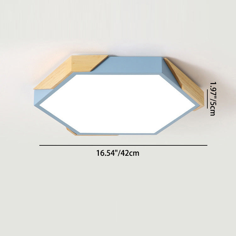 Zeitgenössische skandinavische sechseckige Holzmaserung Eisen LED Unterputz Deckenleuchte für Schlafzimmer 