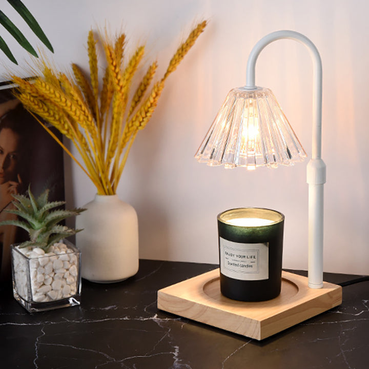 Lampe de table en cire fondue à 1 lumière en bois, fer et verre rond minimaliste moderne pour chambre à coucher 