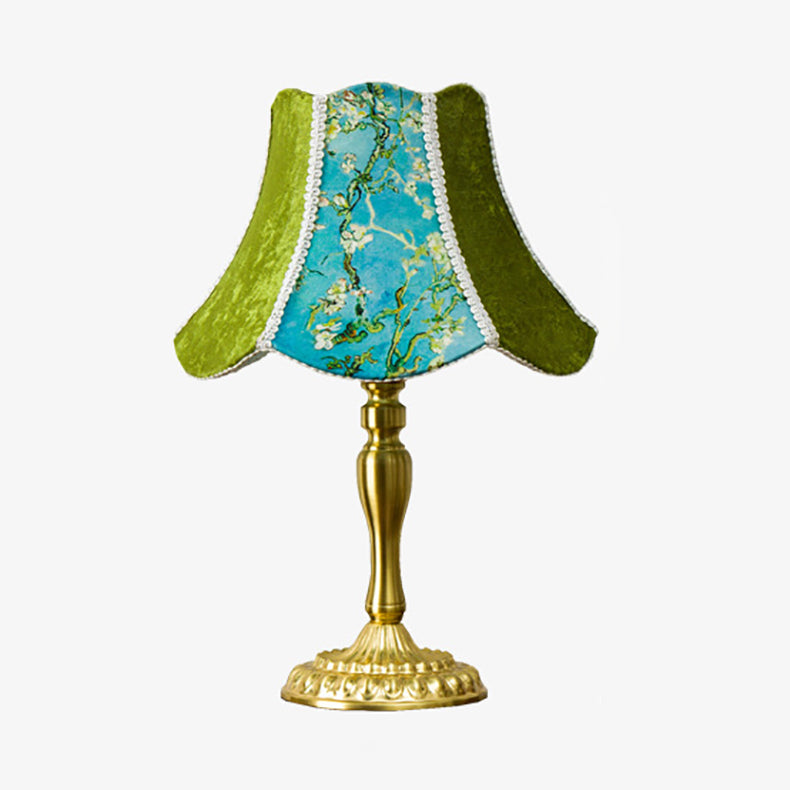 Lampe de table à 1 lumière traditionnelle en métal européen avec motif floral peint et franges pour chambre 