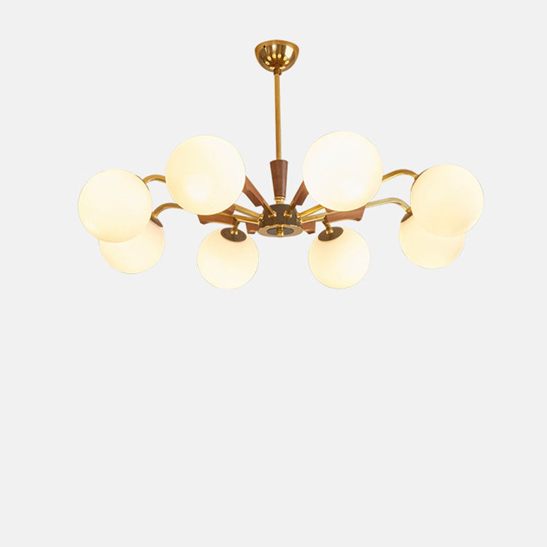 Lámpara de Araña Tradicional Francesa de Orbe de Cobre y Madera con Vidrio de 3/6/8 Luces para la Sala de Estar 