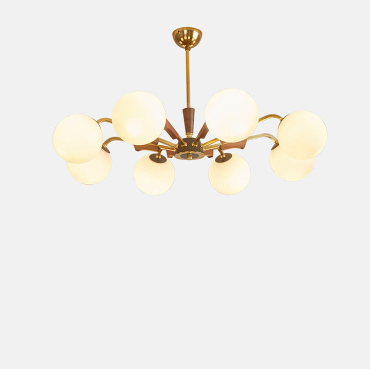 Lámpara de Araña Tradicional Francesa de Orbe de Cobre y Madera con Vidrio de 3/6/8 Luces para la Sala de Estar 