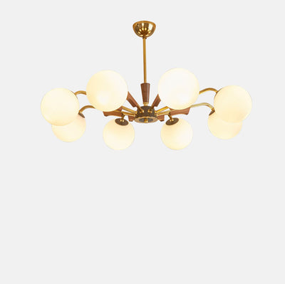Lustre traditionnel français en orbe tout cuivre bois verre 3/6/8 lumières pour salon 