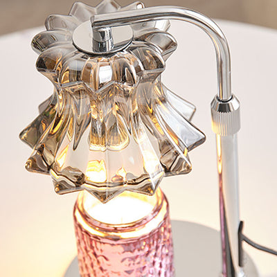 Moderne minimalistische florale Tischlampe mit rundem Sockel aus Eisenglas mit 1 Licht für die Aromatherapie mit schmelzendem Wachs für Schlafzimmer 
