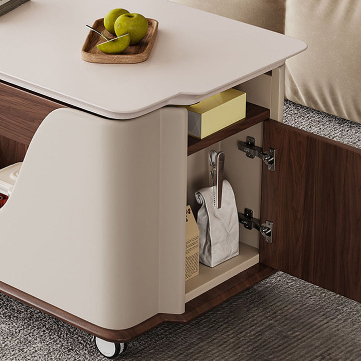 Table de bout en bois rectangulaire rétro contemporain avec plateau à 4 rangements amovibles pour salon 