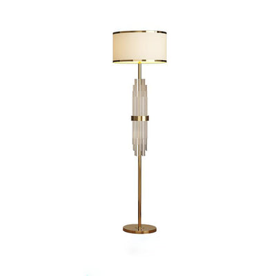 Contemporary Scandinavian Luxury Round Fabric Glass Column 1-Light Standing Floor Lamp For Living Room