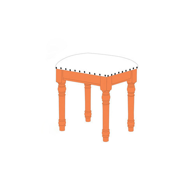Tabouret de coiffeuse sans dossier ni accoudoirs en bois massif, cuir synthétique et lin carré scandinave contemporain pour chambre 