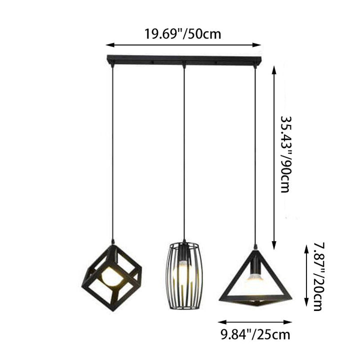 Lámpara de araña industrial geométrica contemporánea de hierro de 3 luces para comedor 