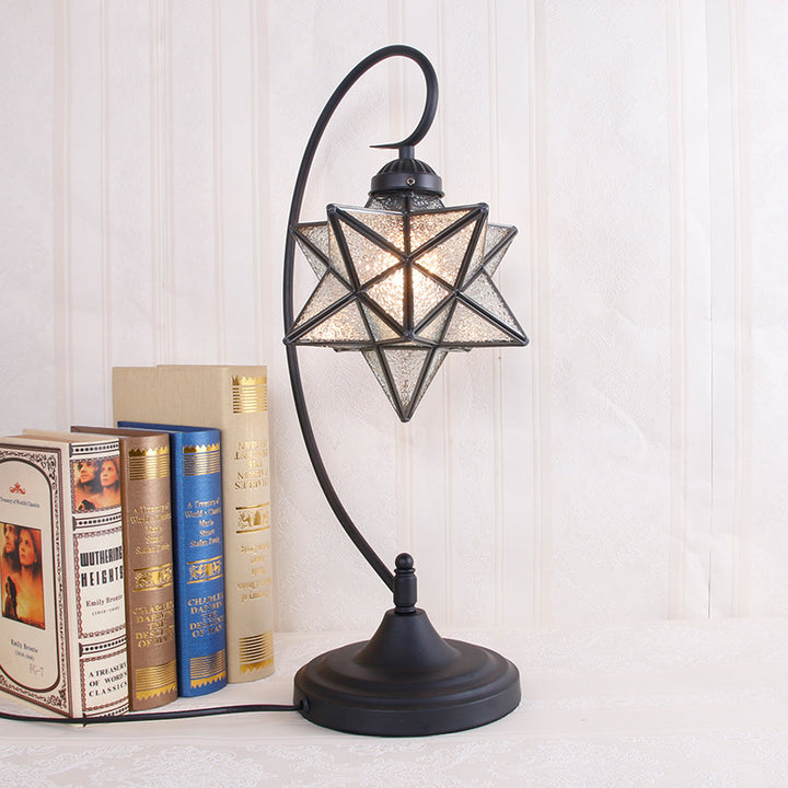 Contemporary Creative Pentagram Iron Glass 1-Light Table Lamp For Bedroom