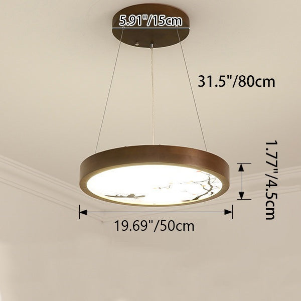 Traditional Vintage Round Solid Wood Acrylic LED Chandelier For Living Room