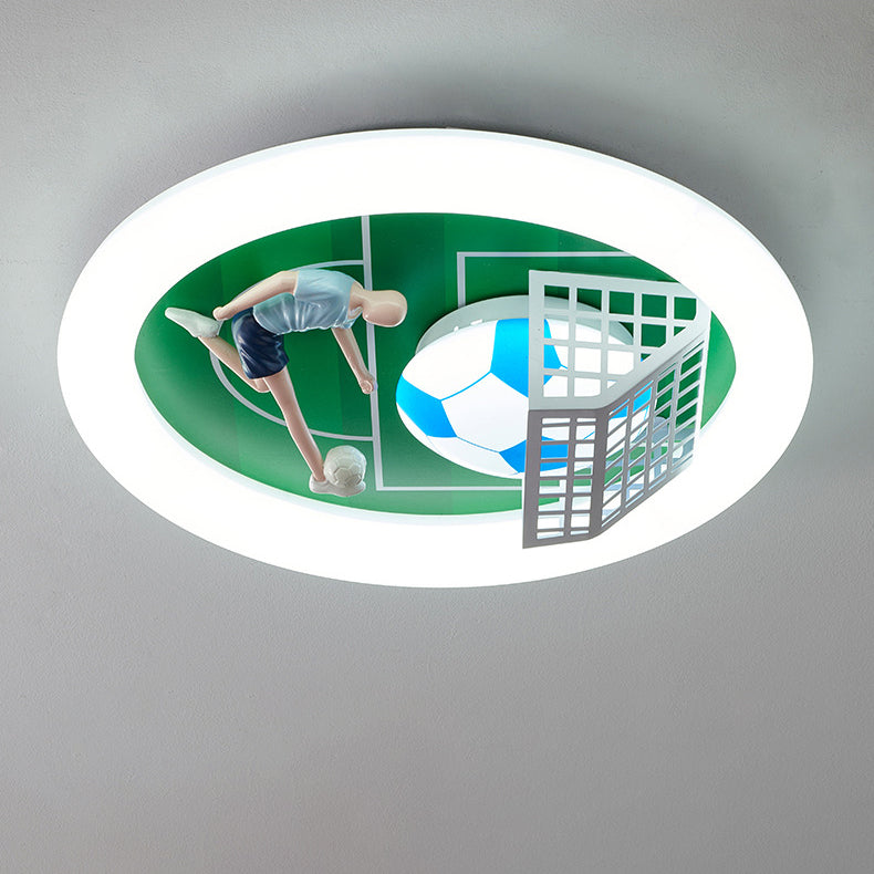 Modern Art Deco Soccer Round Acrylic Iron LED Flush Mount Ceiling Light For Living Room