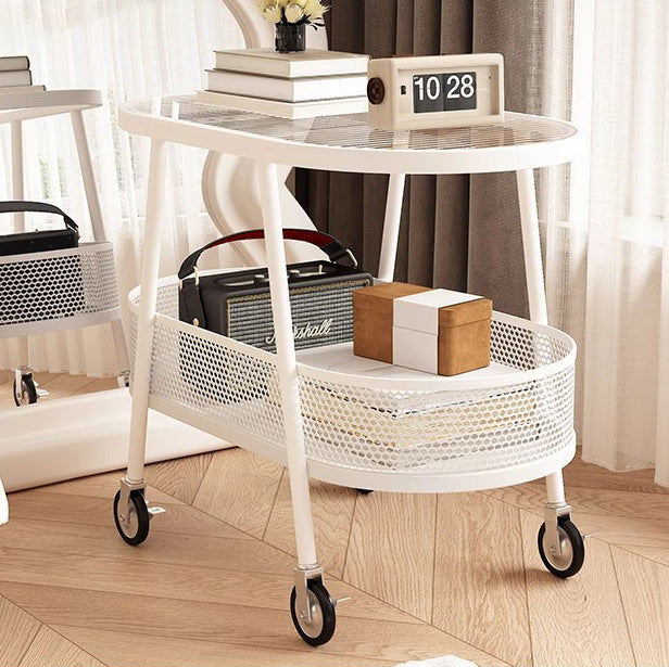Moderner elliptischer Glaseisen-Beistelltisch mit 2 Ebenen für das Wohnzimmer 