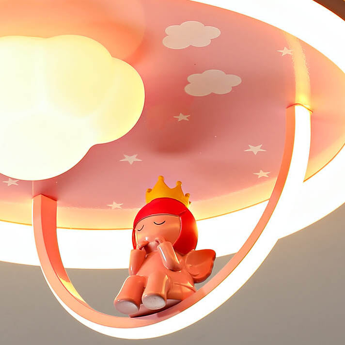 Zeitgenössische kreative Kinder Wolkenrunde Harz Eisen Acryl LED Deckenleuchte für das Schlafzimmer 
