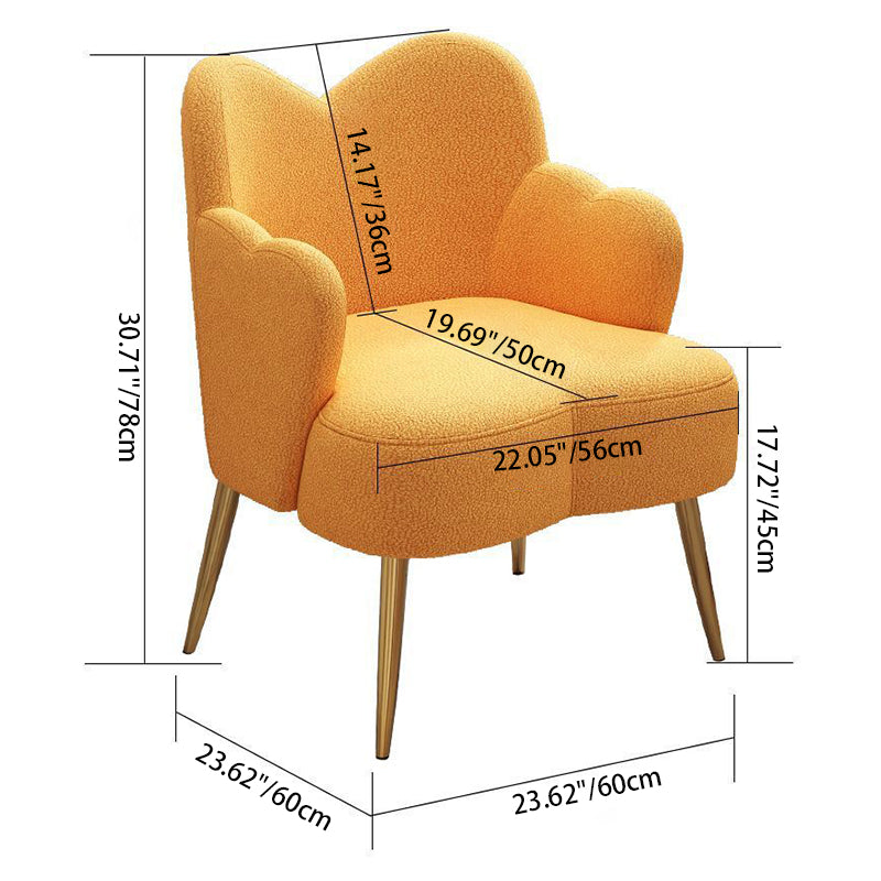 Modern Minimalist Cream Curve Sherpa Fabric Metal Vanity Stool Backrest Arm For Bedroom