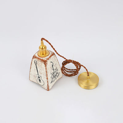 Vintage Japanese Square Cone Brass Ceramic 1-Light Pendant Light