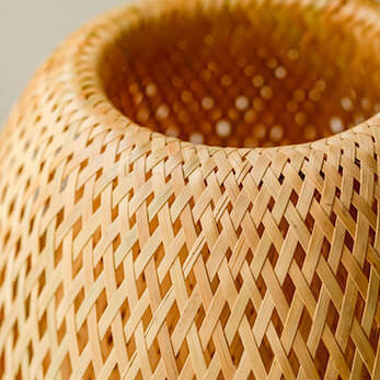 Traditional Chinese Moso Bamboo Wood Iron Weaving Oval Round 1-Light Table Lamp For Bedroom