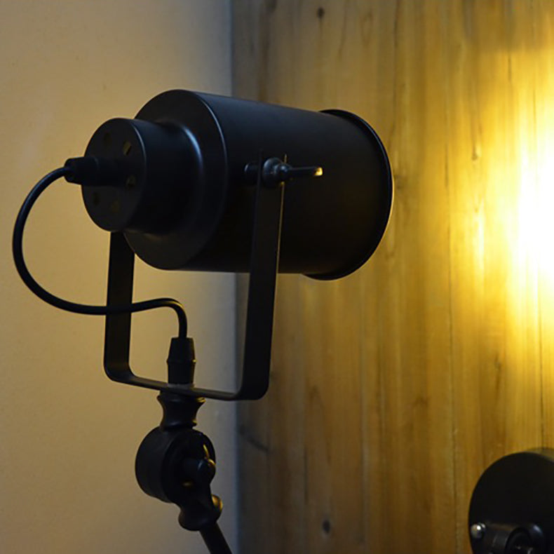 Zeitgenössische Industrie Zylinder Swing Arm Eisen Aluminium 1-Licht Wandleuchte Lampe für Wohnzimmer 