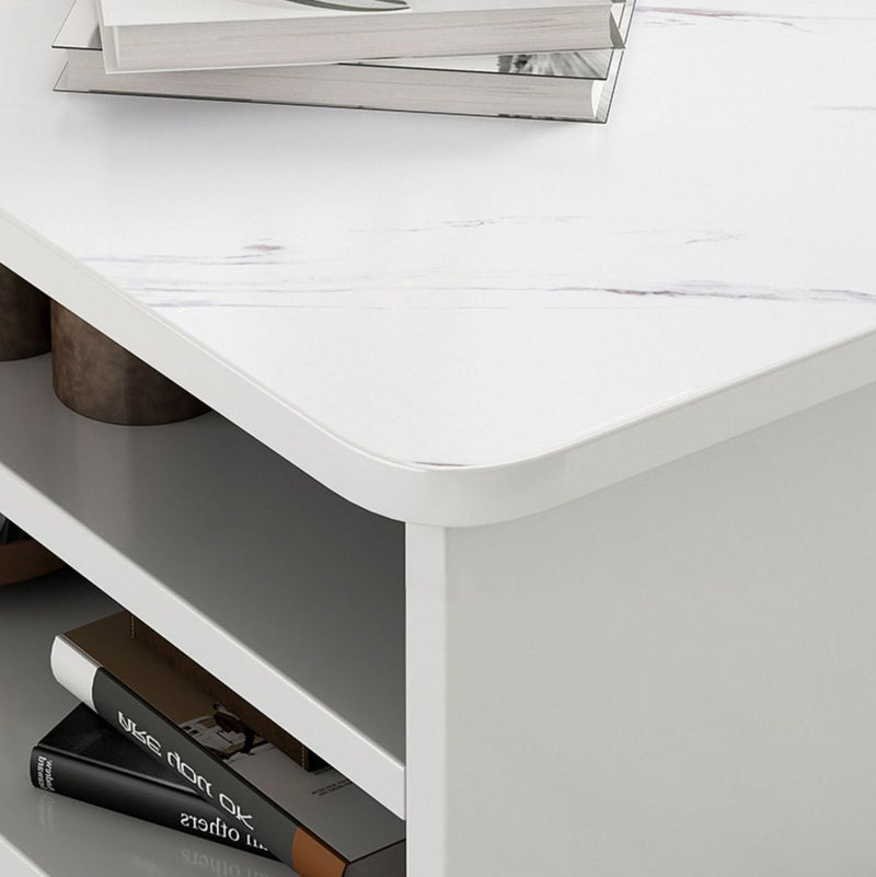 Mesa de café rectangular nórdica contemporánea de MDF y hierro con 1/2 cajón para sala de estar 