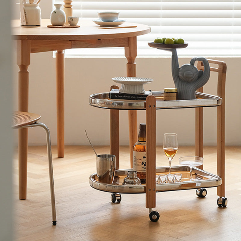 Moderner minimalistischer quadratischer Holz-Glas-Endtisch, zweistufiger Wagen, drehbar für das Wohnzimmer 