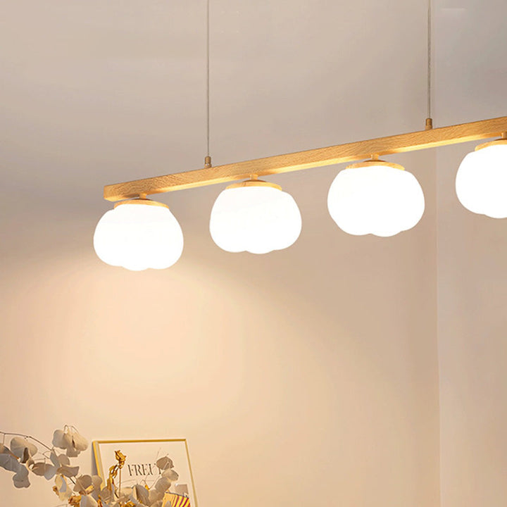 Traditional Japanese Wood Grain Iron Plastic Cotton Shade 4-Light Island Light Chandelier For Living Room