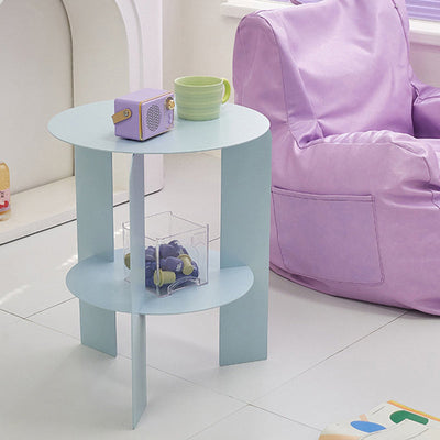 Mesa de café de hierro redonda minimalista moderna con 1 estante para sala de estar 