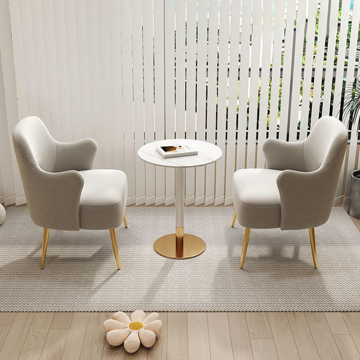 Chaise d'accent moderne minimaliste avec dossier incurvé en bois massif, éponge et métal, dossier et accoudoirs pour le salon 