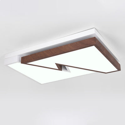 Zeitgenössische nordische quadratische rechteckige Holzmaserung Blitz Eisen Acryl LED Unterputz Deckenleuchte für Wohnzimmer 
