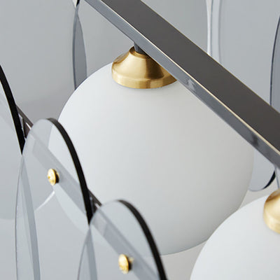 Contemporary Luxury Full Copper Glass Ball 6-Light Island Light Chandelier For Living Room