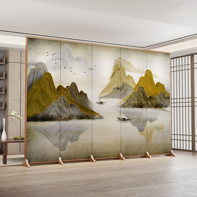 Traditional Chinese Rectangular Fir Wood Solid Wood Plywood Cotton Canvas Room Divider For Living Room