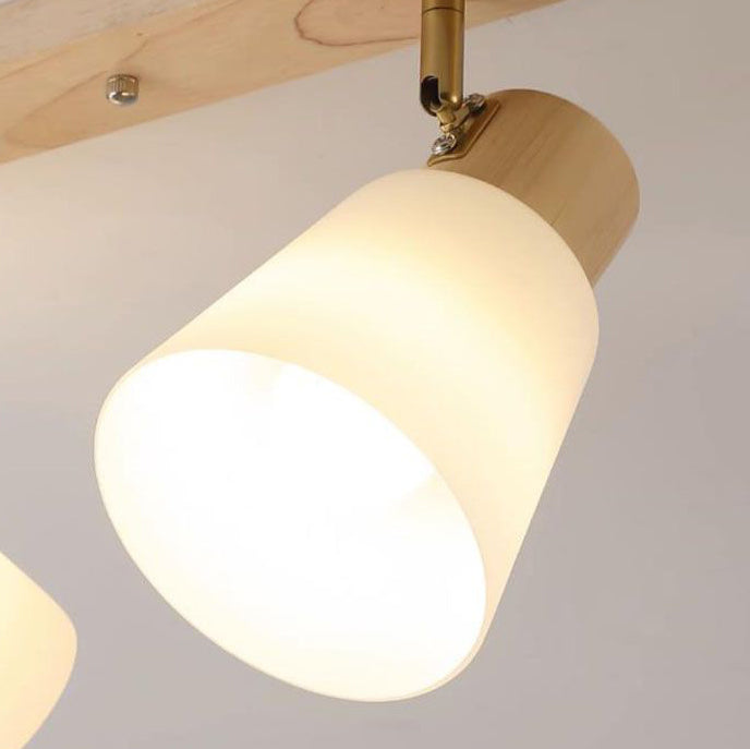 Traditional Vintage Rubberwood Glass Trumpet Shade 1/2/3/4-Light Semi-Flush Mount Ceiling Light For Living Room