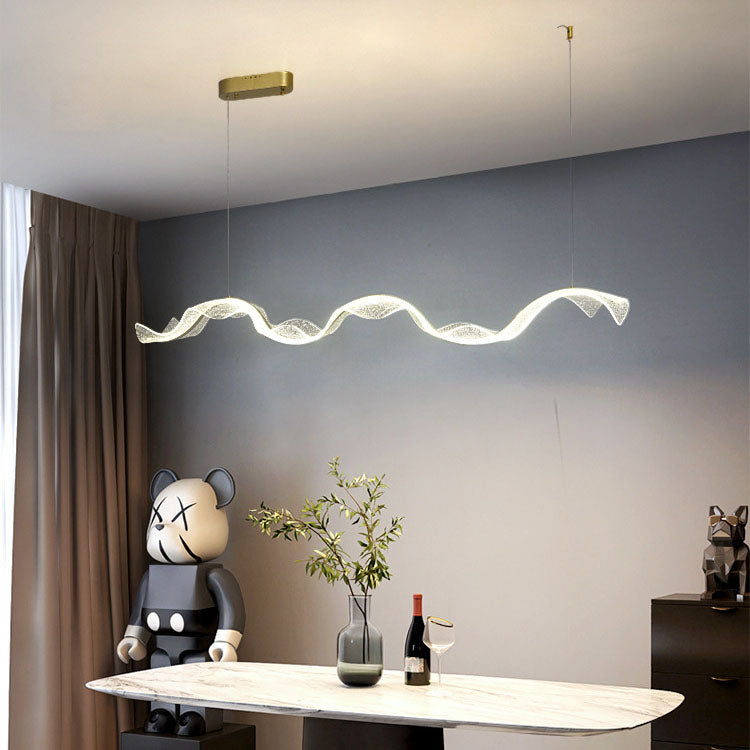 Zeitgenössische Luxus Acryl Wellpappe Flattern Band Hardware LED Insel Licht Pendelleuchte Für Wohnzimmer 