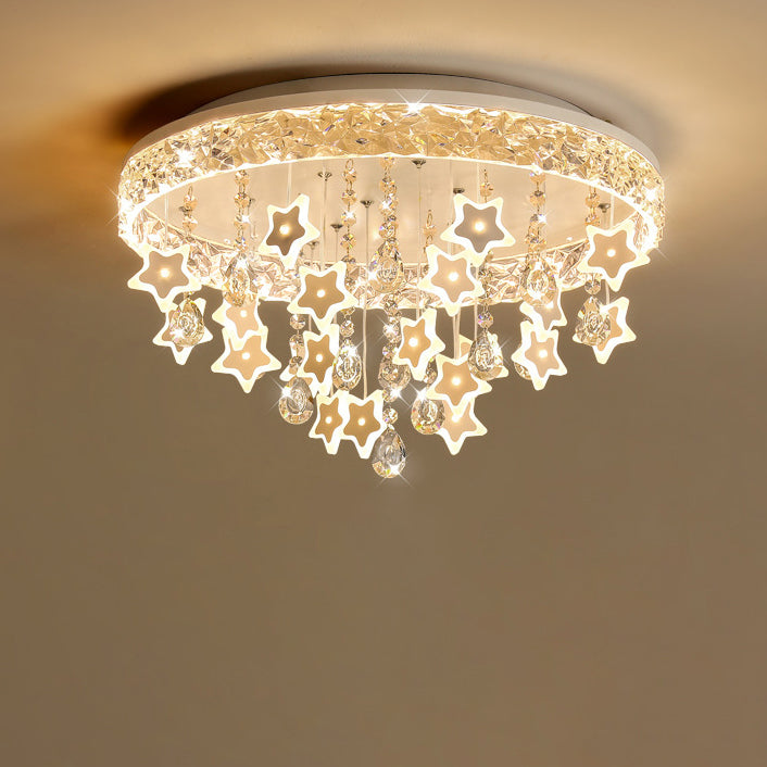 Plafonnier LED moderne nordique pour enfants en fer acrylique cristal rond étoile pour chambre à coucher 