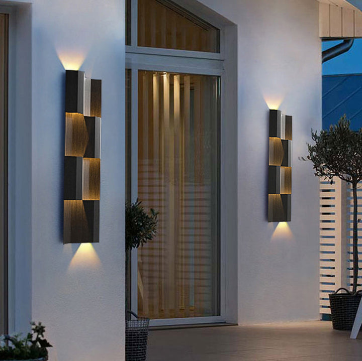 Lámpara de apliqué de pared LED rectangular de acero inoxidable, retro contemporánea e impermeable, para patio exterior 