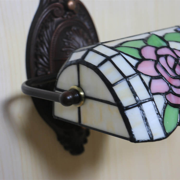 Traditional Vintage Tiffany Floral Stained Glass 1-Light Zipper Wall Sconce Lamp For Living Room