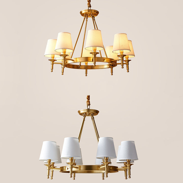 Lustre moderne rond de luxe en cuivre avec tissu et 5/6/8/10 lumières pour salon 