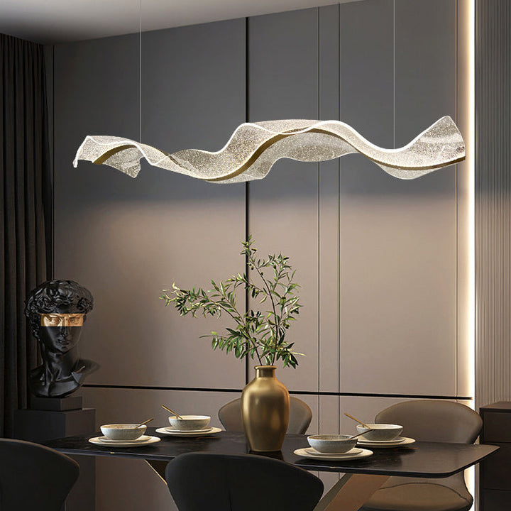 Lustre moderne en acrylique à LED pour salle à manger avec ruban en forme de vague et rectangle créatif contemporain 