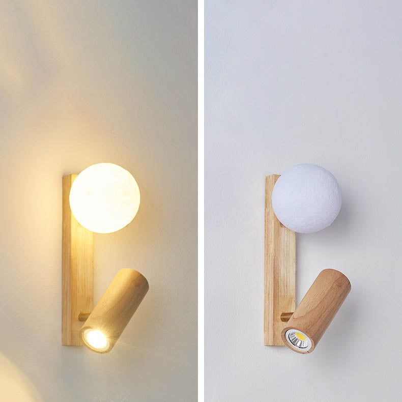Applique murale LED en bois de caoutchouc avec boule ronde rectangulaire de simplicité moderne pour chambre à coucher 
