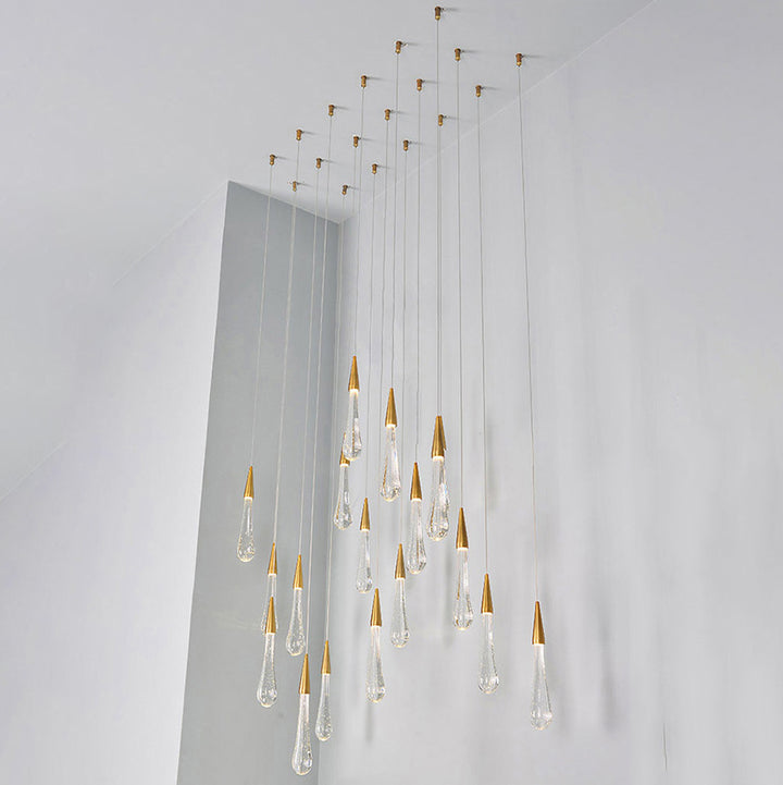 Modern Simplicity Iron Aluminum Crystal Drop Meteor Shower LED Pendant Light For Dining Room