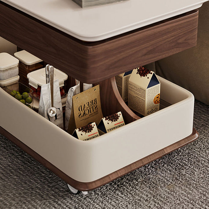 Table de bout en bois rectangulaire rétro contemporain avec plateau à 4 rangements amovibles pour salon 