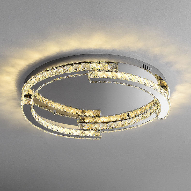 Luz de techo empotrada LED de cristal de acero inoxidable redonda de lujo moderno para dormitorio 